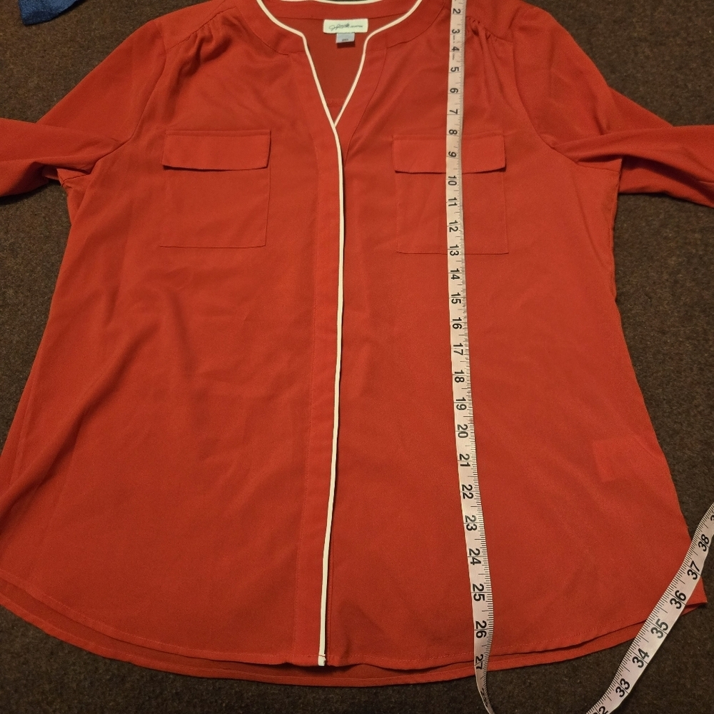 Jacklyn Smith Long Sleeve Button Up Red Casual Top Size Large 2017 Collection - Picture 7 of 10